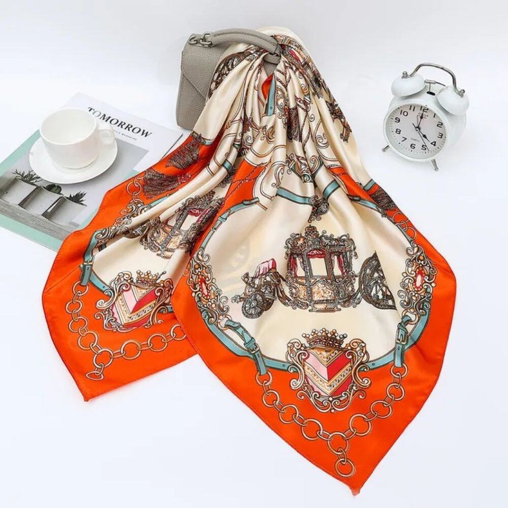 2/$30 NEW Cream Orange Nautical Antique Gold Baroque Printed Silky Fashion Scarf